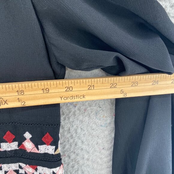 Ann Taylor Dress Womens 14 Black Embroidered Shift Long Balloon Sleeve Ruffle - Picture 8 of 10